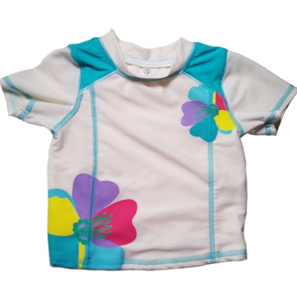 4/$12 💥♻ Old Navy White Hibiscus Flowers Rashguard Swim Shirt Top | 2T | 226 - Picture 1 of 5